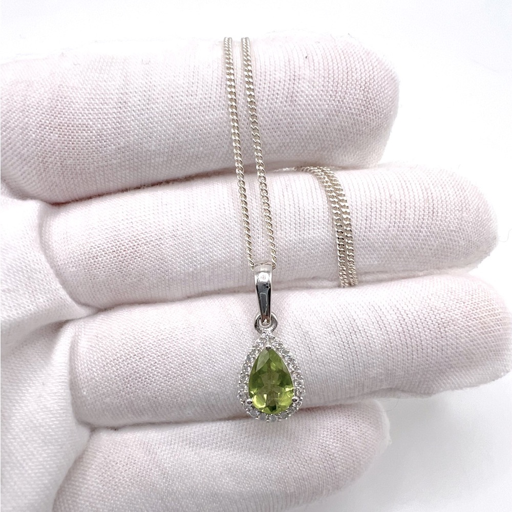 Genuine Peridot & Clear Cz .925 Sterling Silver Necklace - Picture 5 of 14